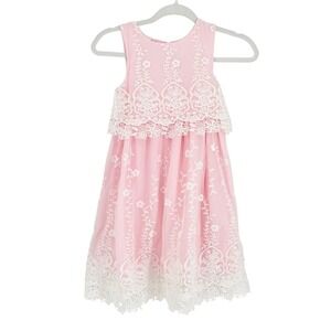 Blueberry Boulevard Girls Pink Lace Floral Mesh Tiered Party Dress Size 7 Layers